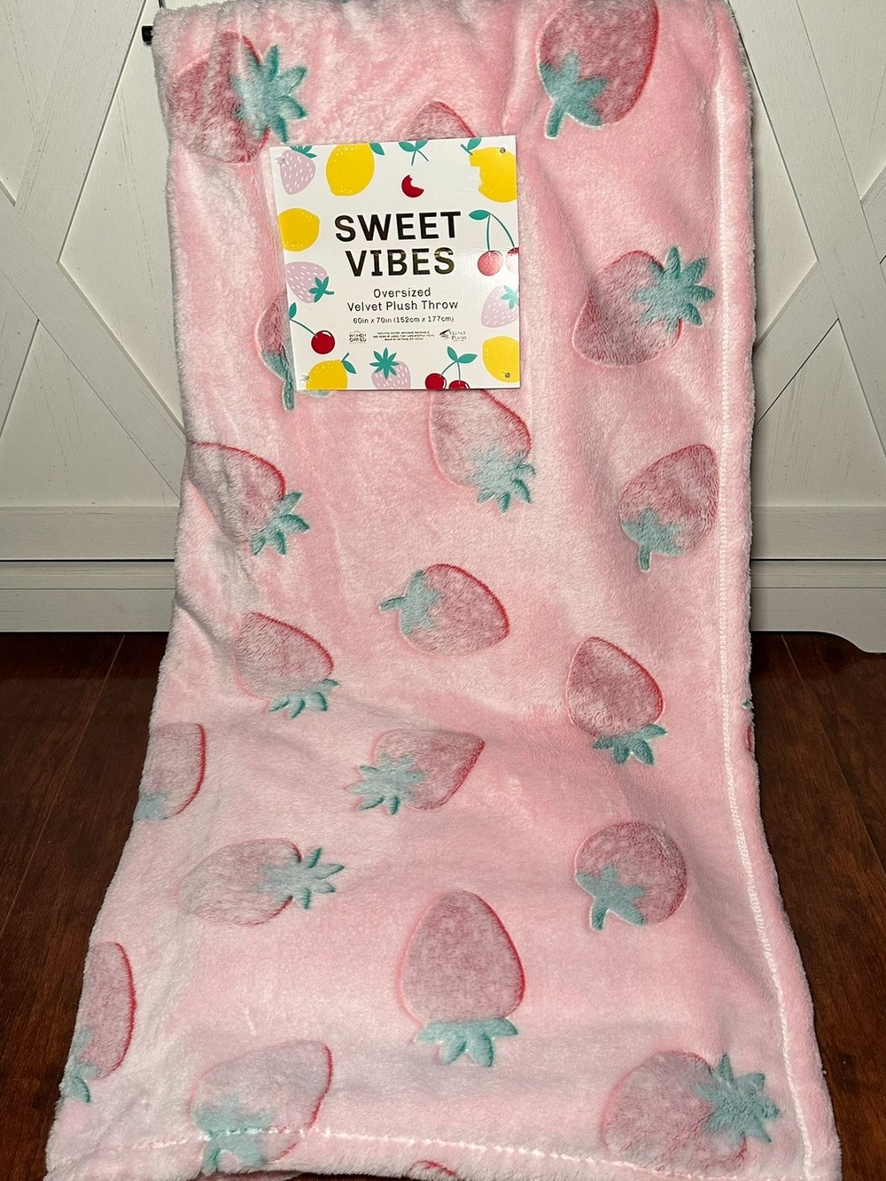 Pink Frosted Strawberry Embossed Plush Throw Blanket